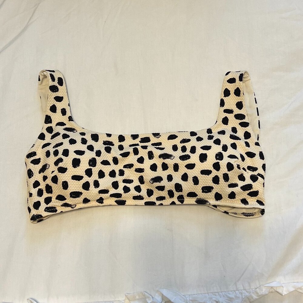 Aerie Scoop Bikini Top with Tie Back in Tan/Black Animal-Like Print